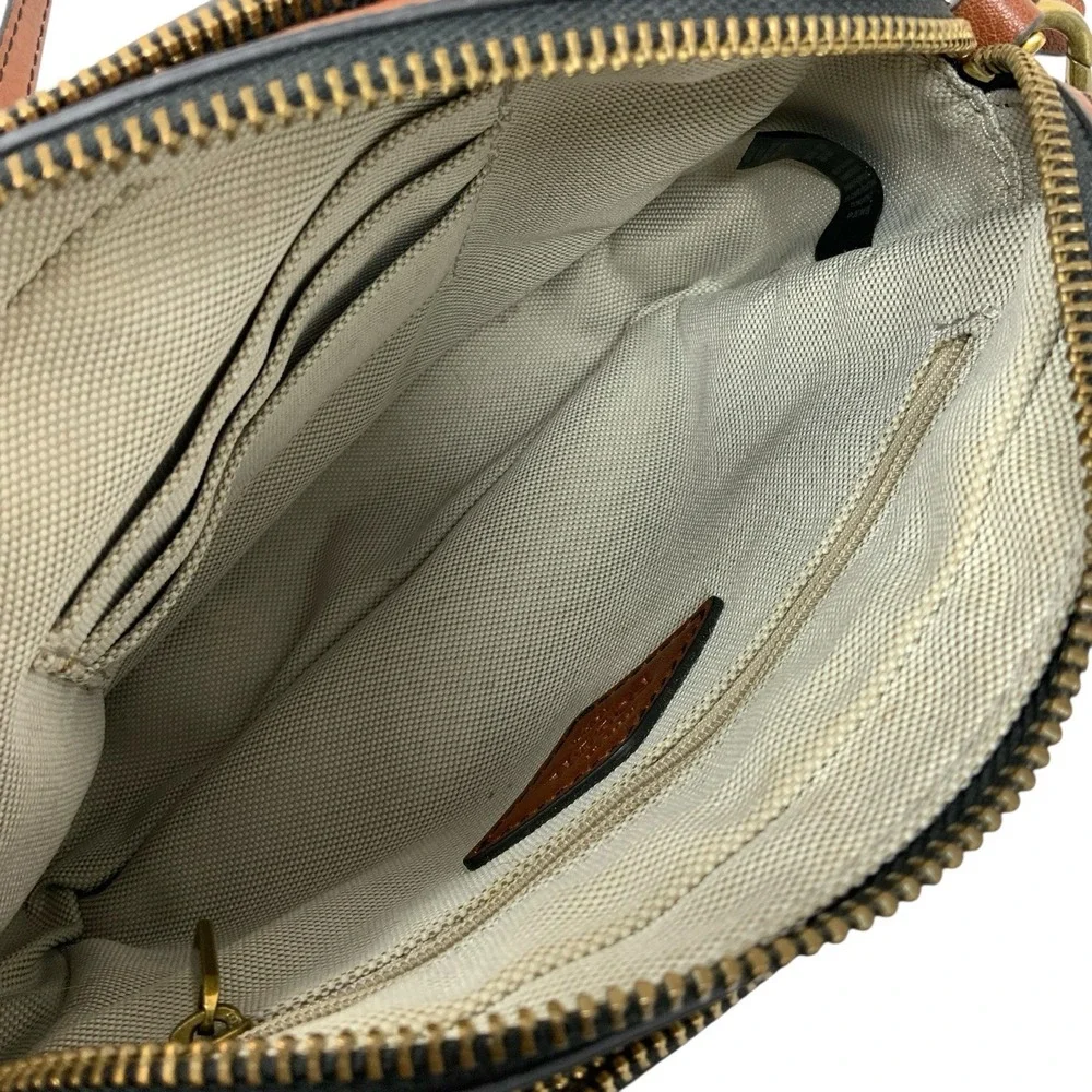 Fossil‎ Crossbody Leather Trim Coated Canvas Chevron Campbell Purse Organize